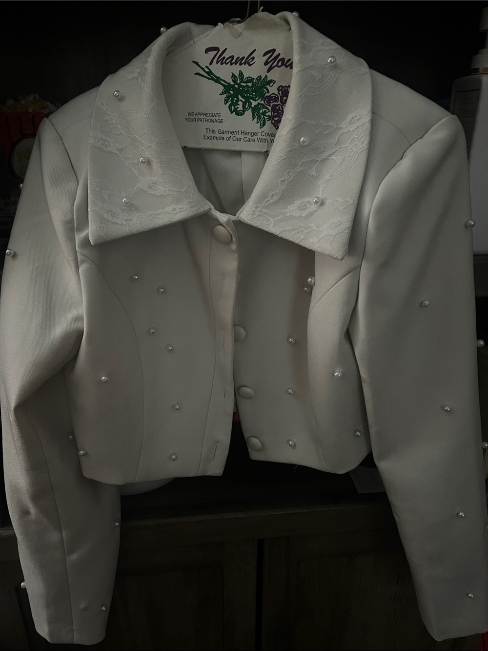 Pearl-Trim Cream Women's Dress Jacket with Lace Collar